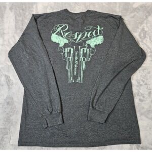 Smith & Wesson "Respect" Gray Long Sleeve T-Shirt Size Large 2 Sided Graphic